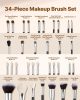 VEVOR 34PCS Makeup Brush Set for Foundation Blending Eyeshadow with Soft Bristle