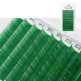 GLAMLASH Color Lash Purple Blue Brown Green Red White Pink Yellow Eyelash Extensions Individual False Colored Mink Lashes Makeup (Curl, Thickness, Length: C, 0.10mm, 8-14mm Mix, Color: Green)