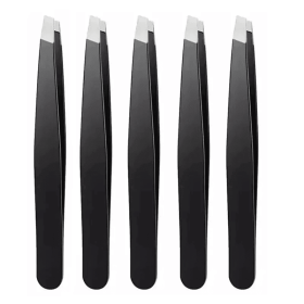 Black Eyebrow Tweezers Stainless Steel Slant Tip Hair Removal Makeup Tool Kit Eyelashes Extension Double Eyelid Application (Color: A0148-G02-5PCS)