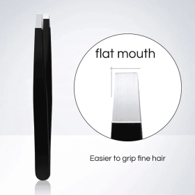 Black Eyebrow Tweezers Stainless Steel Slant Tip Hair Removal Makeup Tool Kit Eyelashes Extension Double Eyelid Application (Color: A0148-G01-1PC)