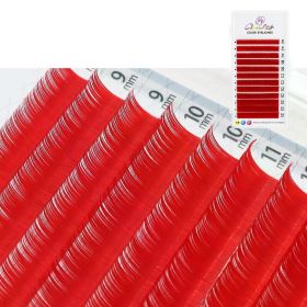 GLAMLASH Color Lash Purple Blue Brown Green Red White Pink Yellow Eyelash Extensions Individual False Colored Mink Lashes Makeup (Curl, Thickness, Length: C, 0.10mm, 8-14mm Mix, Color: Red)