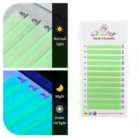 GLAMLASH Color Lash Purple Blue Brown Green Red White Pink Yellow Eyelash Extensions Individual False Colored Mink Lashes Makeup (Curl, Thickness, Length: C, 0.07mm, 8-14mm Mix, Color: UV Green)