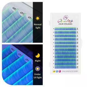 GLAMLASH Color Lash Purple Blue Brown Green Red White Pink Yellow Eyelash Extensions Individual False Colored Mink Lashes Makeup (Curl, Thickness, Length: D, 0.07mm, 8-14mm Mix, Color: UV Blue Green)
