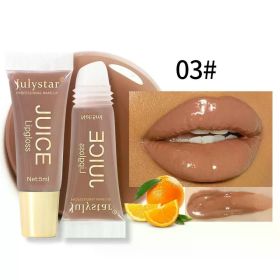 Nude Brown Plumping Lip Gloss Moisturising Fruit Lip Oil Transparent Fullness Lips Tint Soft Tube Makeup Applicator Beauty Care (Color: 03)